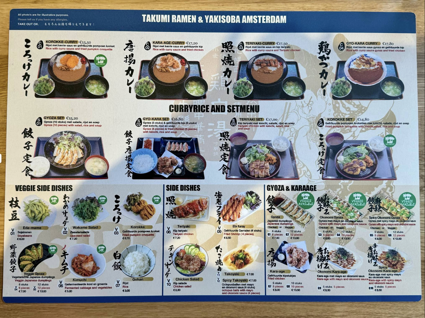 A restaurant menu board from a ramen chain, using a mix of letters and numbers to categorize different noodle dishes.