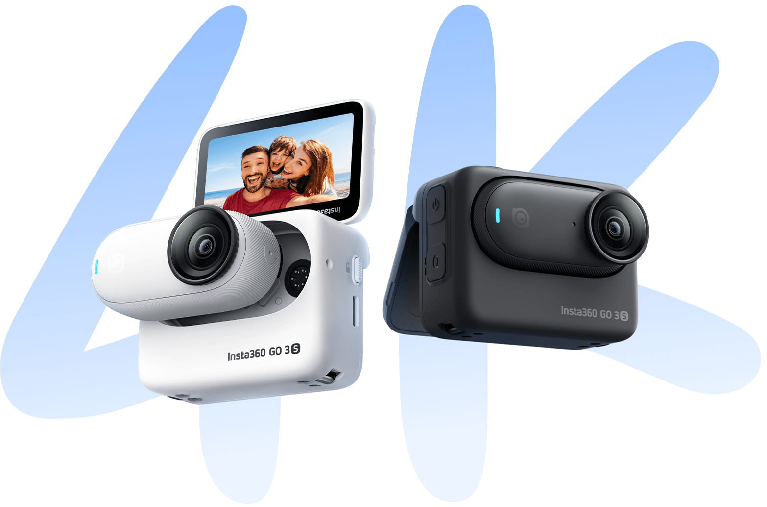 Insta360 Go 3S modular action cam in white and black.