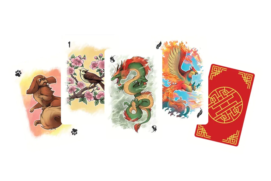 Special cards from Tichu: Mah Jong, Dog, Phoenix, Dragon.